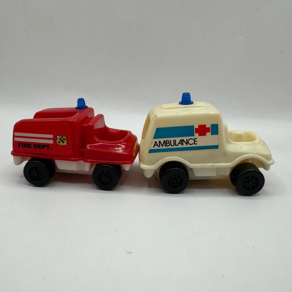 Toy Vehicle Set Toddler Red White Fire Truck Ambulance Hong Kong Vintage